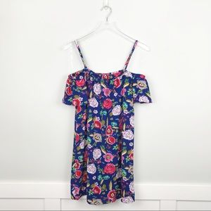 NEW As U Wish Floral Cold Shoulder Dress Blue Sm